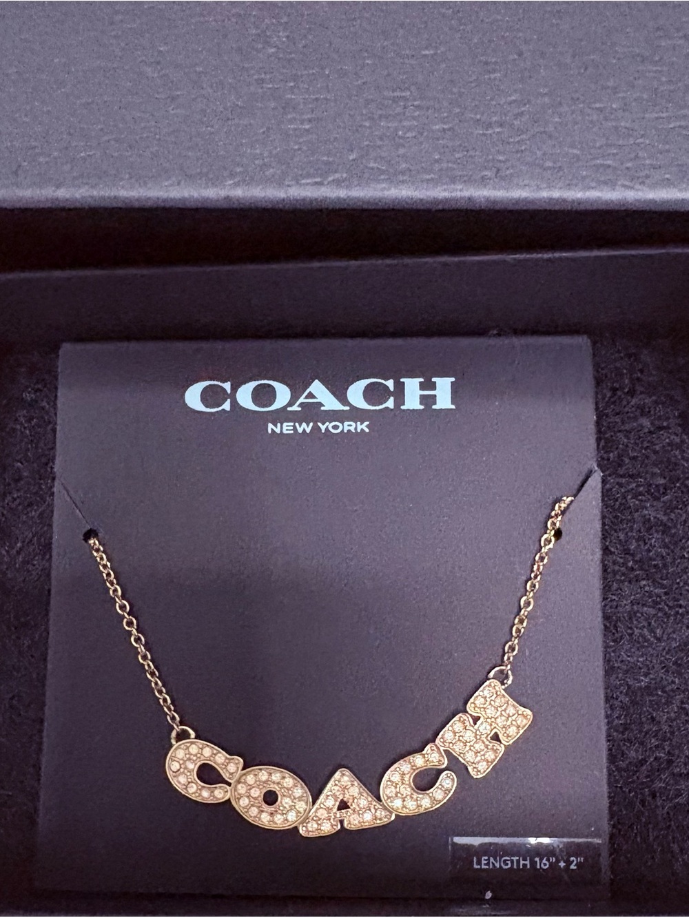 Coach Gold Logo Necklace with Crystal Accents